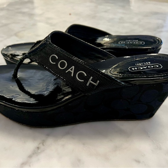 Coach Wedge Sandal Monogram Canvas Patent Leather Trim - Picture 5 of 6